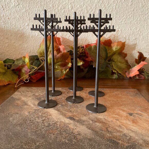 Vintage Marx 7 inch Telegraph/Telephone Plastic Brown Poles (set of 6) - Picture 4 of 7